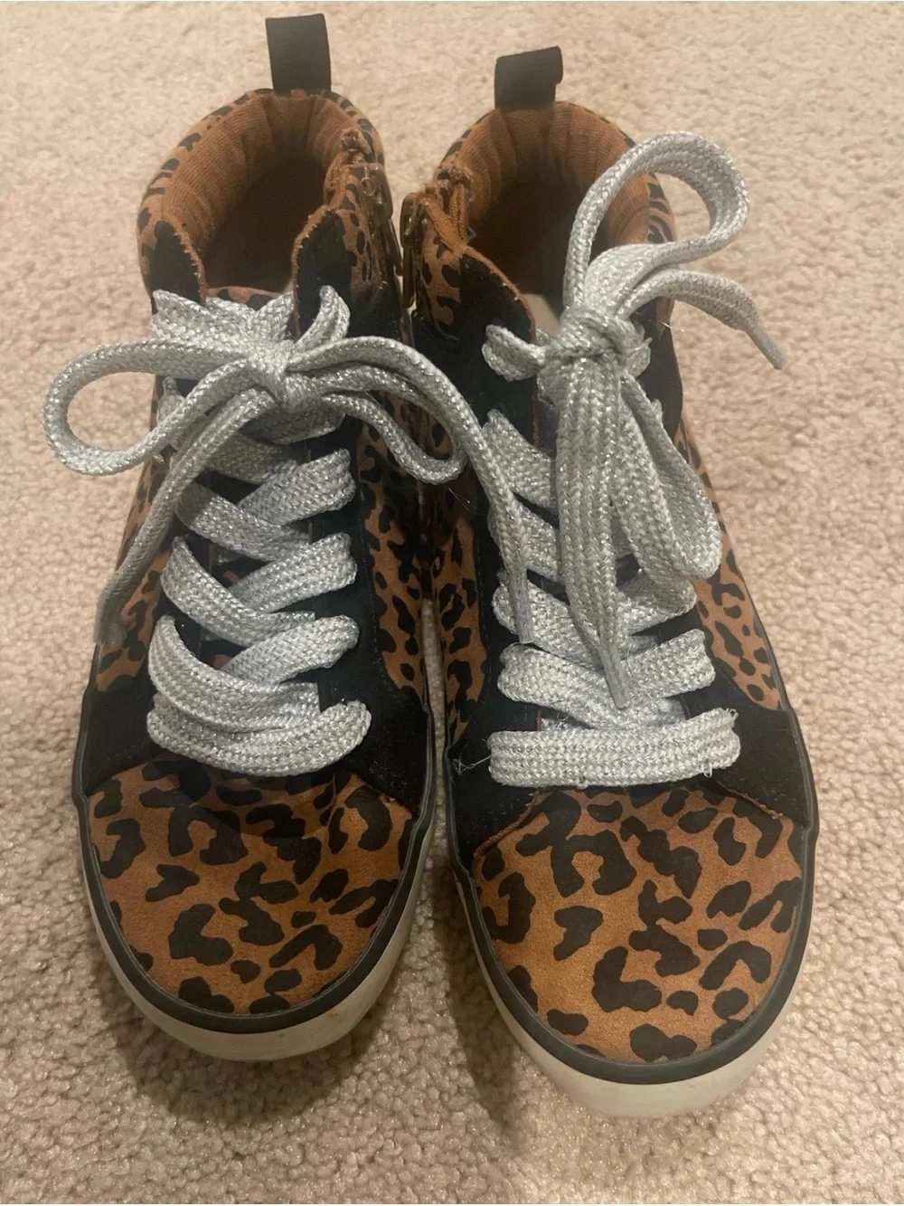 Gas Kids Leopard Print High-Top Sneakers with Silver Laces Sz 3